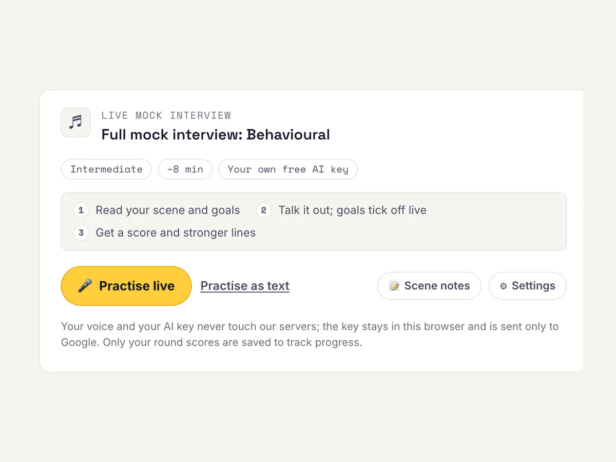 Pick a scenario on any lesson page